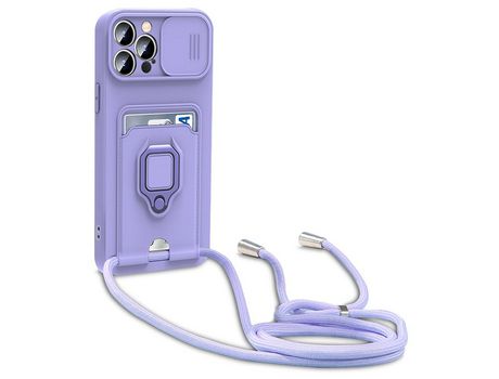 Funda TPU con suporte de pontapé ranhuras por tarjetas proteccion da lente da câmara y cable de segurança púrpura por iPhone 13 Pro 6.1