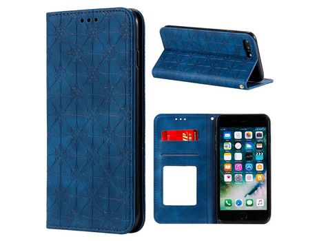 Carcasa PU superfíciy flor cunho absorvida auto- con slots de tarjeta azul por Apple iPhone 7 Plus/8 Plus 5.5