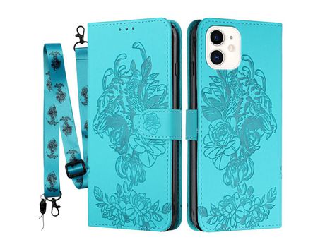 Funda PU + TPU con suporte de cable de cabeça de tigre verde por iPhone 12/12 Pro 6.1