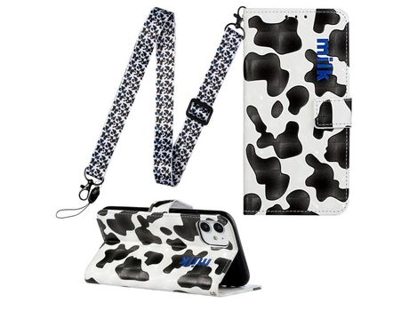 Carcasa PU impresión de normas con suporte y bandolera ajustável negro/branco por Apple iPhone 11 6.1