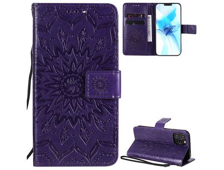 Carcasa PU con impresión de patrón de girassol con apoyo roxo por Apple iPhone 12/12 Pro