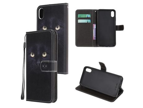 Carcasa PU textura cruzada estampada con suporte y bandolera olhos de gato por Apple iPhone XR 6.1
