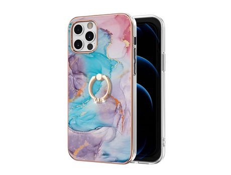 Funda TPU con suporte de anel a prueba de choques Milkyway azul marmorizado por iPhone 12 Pro Max 6.7
