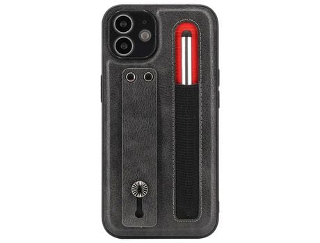Funda TPU + PU con suporte de pontapé de correia de mano con ranhura por caneta cinza por iPhone 11 6.1