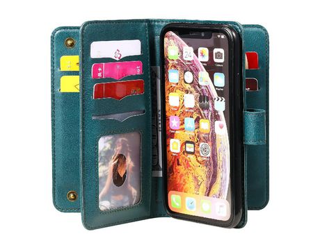 Funda PU + TPU con suporte y 10 porta-tarjetas verde escuro por iPhone XR 6.1