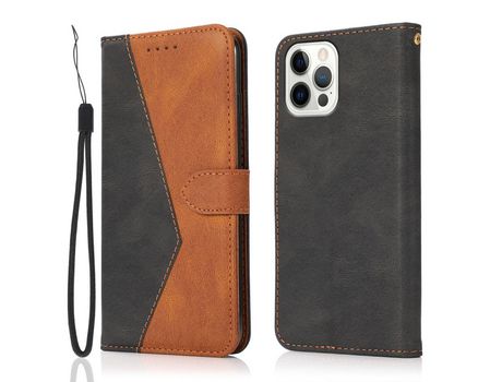 Funda PU + TPU dois tons con suporte negro/marrón por iPhone 13 Pro 6.1