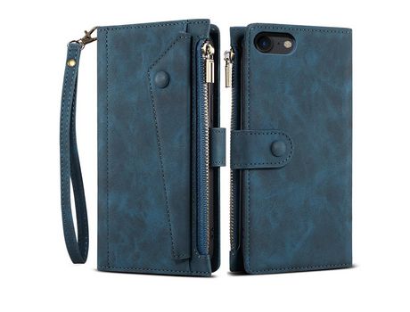 Funda PU + TPU zíperes con fundo azul por iPhone SE (2nd Gen)/7 4.7 /8 4.7