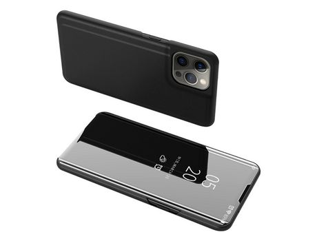 Funda PU galvanizado superfície espelhada con suporte negro y janela de visualización por iPhone 13 Pro Max 6.7