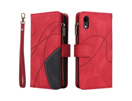 Funda PU emenda bicolor con bolso con Cerrar de correr rojo por iPhone XR 6.1