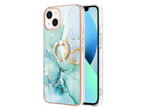 Funda TPU Galvanizado flexível patrón de mármol vívido con suporte verde por iPhone 13 mini 5.4