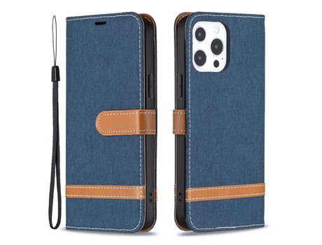 Funda PU + TPU textura de jeans con fundo azul escuro por iPhone 13/13 Pro