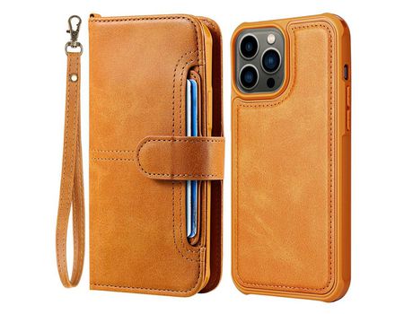 Funda PU 2 en 1 desmontable con slots de tarjeta amarillo por iPhone 13 Pro Max 6.7