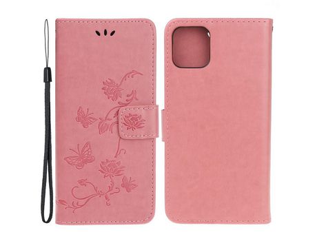 Funda PU + TPU patrón de flores y mariposas con fundo rosa por iPhone 13 mini 5.4