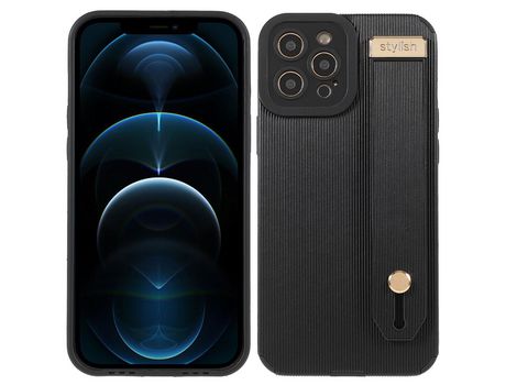 Funda TPU + microfibra Anti-lágrimas recorte preciso con suporte de pulso negro por iPhone 12 Pro 6.1