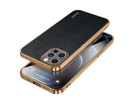 Funda TPU + PU SULADA textura de lichi galvanizado híbrido negro por iPhone 13 Pro 6.1
