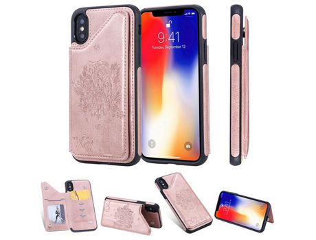Carcasa TPU + PU árbol de gato dropproof con slot por tarjeta ouro rosa por Apple iPhone XS 5.8 pouces/X