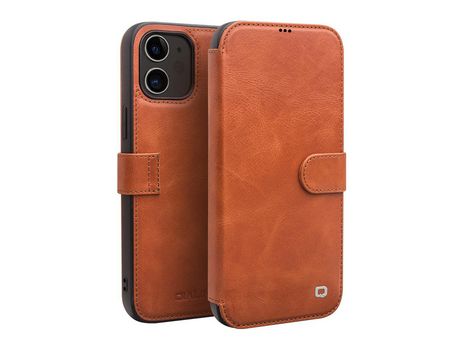 Carcasa de couro genuíno top fecho magnético comercial castanho claro por Apple iPhone 12 Mini