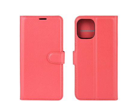 Carcasa PU textura de lichi con apoyo rojo por Apple iPhone 12 5.4
