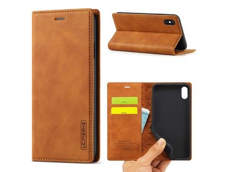 Carcasa PU forte magnético con apoyo marrom por Apple iPhone XS Max