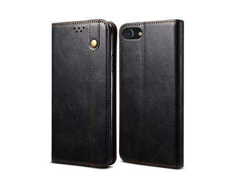 Carcasa PU textura de caballo louco cerosa auto-absorvida con apoyo negro por Apple iPhone 7/8/SE (2nd Gen)