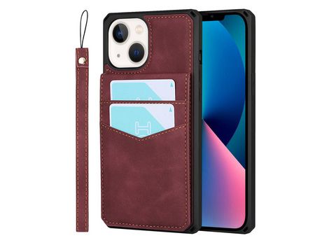 Funda TPU + PU con muleta y poseedor del tarjeta rojo por iPhone 13 mini 5.4