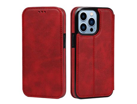 Funda TPU + PU absorción magnética con suporte por tarjeta rojo por iPhone 13 Pro 6.1