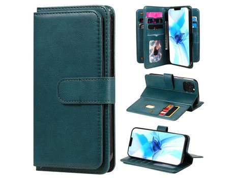 Carcasa PU multifuncional con titular y 10 titulares de tarjeta verde por Apple iPhone 12 Max/Pro 6.1