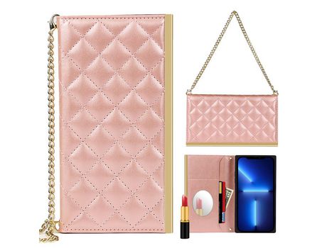 Funda PU + TPU textura de grade con espelho de maquiagem de ouro rosa embutido por iPhone 13 Pro Max 6.7