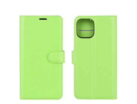 Carcasa PU textura de lichi con apoyo verde por Apple iPhone 12 5.4