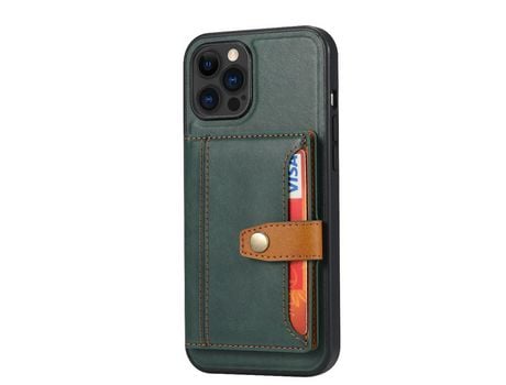 Funda TPU + PU híbrido con suporte y porta-tarjetas verde por iPhone 13 Pro 6.1