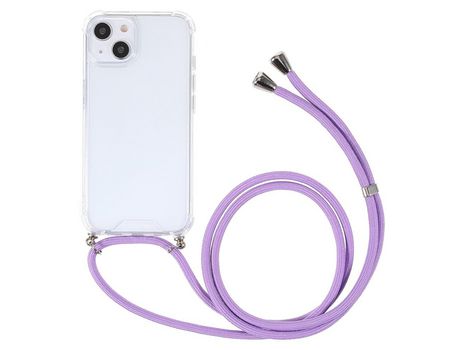 Funda TPU + acrílico transparente híbrido con bandolera têxtil roxa por iPhone 13 6.1