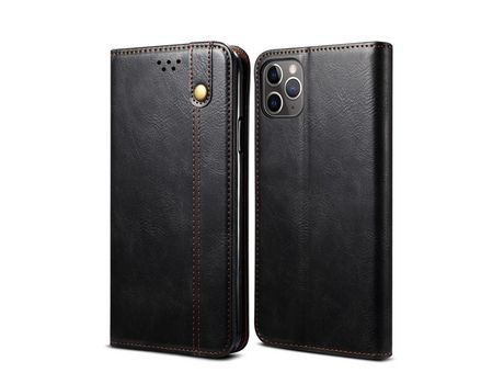Carcasa PU cera de aceite caballo louco auto-absorbido negro por Apple iPhone 11 Pro Max 6.5