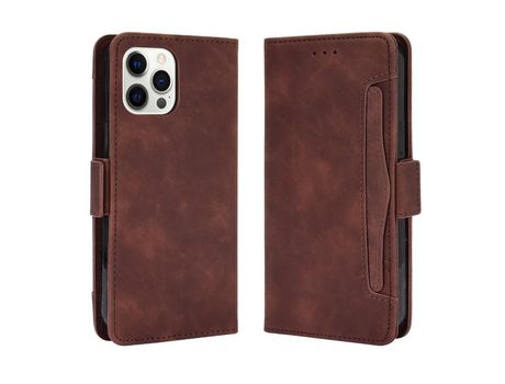 Funda PU + TPU con suporte y porta-tarjetas marrón por iPhone 13 Pro Max 6.7