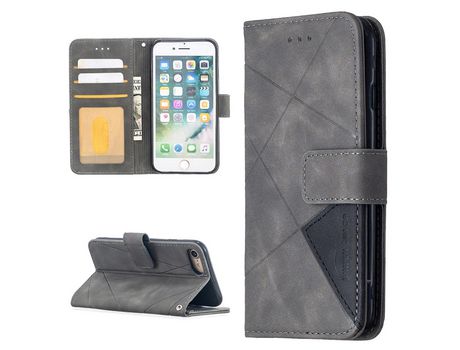 Carcasa PU textura geométrica con apoyo Gris por Apple iPhone SE (2nd Gen)/8/7 4.7