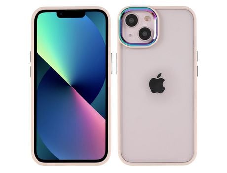 Funda TPU + acrílico multicolorido galvanoplastia con proteccion da lente da câmera rosa por iPhone 13 mini 5.4