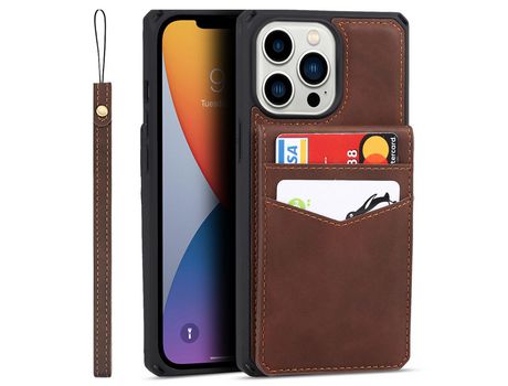 Funda TPU + PU Anti-lágrimas con muleta y poseedor del tarjeta marrón por iPhone 13 Pro 6.1