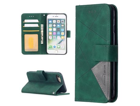 Carcasa PU textura geométrica con apoyo verde por Apple iPhone SE (2nd Gen)/8/7 4.7