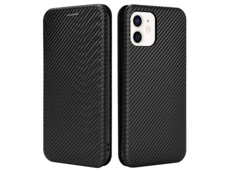 Funda TPU + PU fibra de carbono anti-impresión digital negro magnético por iPhone 13 6.1