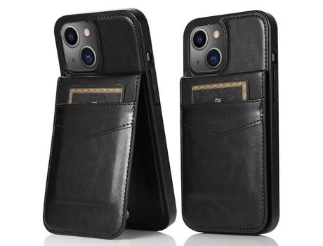 Funda TPU + PU con muleta y poseedor del tarjeta negro por iPhone 13 6.1