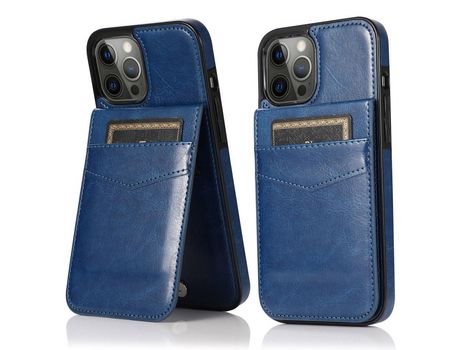 Funda TPU + PU con muleta y poseedor del tarjeta azul por iPhone 13 Pro 6.1