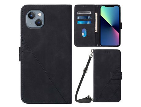 Funda PU con bandolera de ombro negro por iPhone 13 6.1