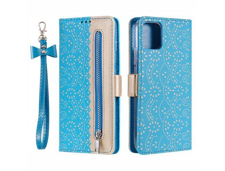Funda PU + TPU renda de zíper azul por iPhone 13 6.1