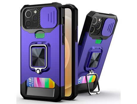 Funda TPU híbrido con poseedor de tarjeta púrpura por iPhone 12/12 Pro 6.1