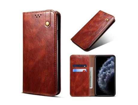 Carcasa PU textura de caballo louco cerosa auto-absorvida marrom por Apple iPhone XR