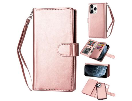 Carcasa PU con 9 titulares de tarjeta ouro rosa por Apple iPhone 12 Max/iPhone 12 Pro 6.1