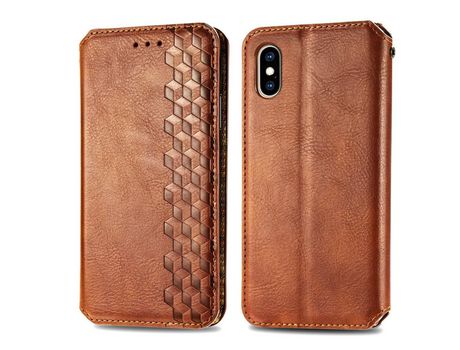 Funda PU patrón de losango marrón por iPhone X/XS 5.8