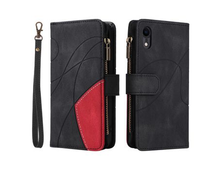 Funda PU emenda bicolor con bolso con Cerrar de correr negro por iPhone XR 6.1