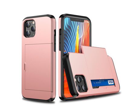 Carcasa TPU slide híbrido con suporte por tarjeta ouro rosa por Apple iPhone 12 Max/12 Pro 6.1