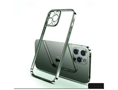 Carcasa TPU estrutura de galvanoplastia ultrafina transparente con abertura precisa do agujero verde meia-noite por Apple iPhone 12/12 Pro