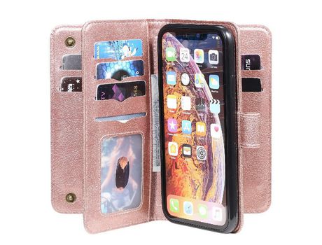 Funda PU + TPU con suporte y 10 porta-tarjetas en ouro rosa por iPhone XR 6.1